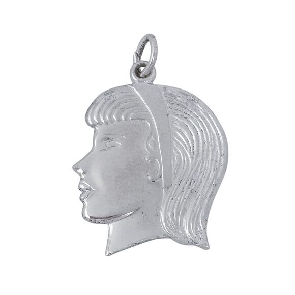 Engraved Silhouette Girl Charm | Vintage Sterling Silver 925 Child Profile - Picture 2 of 6